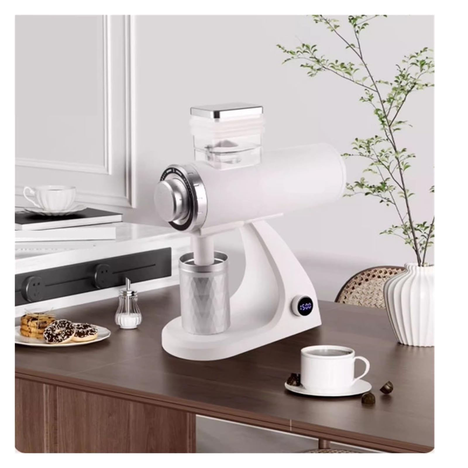 Molinillo de café eléctrico 250 W con cuchillas planas acero inoxidable 60 mm y muelas cónicas Seguridad de uso(Bianco)