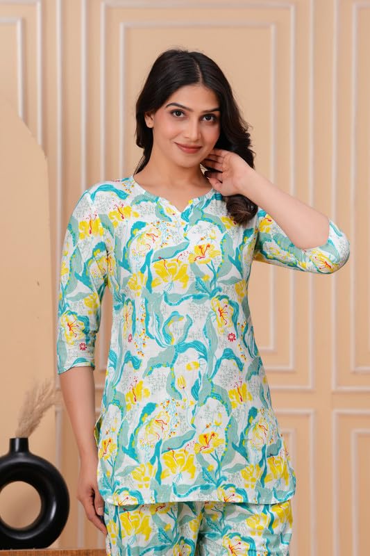 Image of 100% Cotton Printed Night Suit for Women's Shirt and Pyjama Sleep wear Set for Womens and Girls