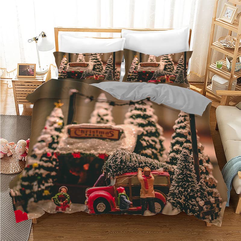 Parure de Lit 90x190 Enfant Facile à Laver Motif Sapin de Noël avec Taie 65x65