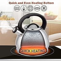 Vista 4 de Tetera de 3 litros, tetera silbante, tetera de acero inoxidable de grado alimenticio que cambia de color con mango a prueba de calor, silbato fuerte