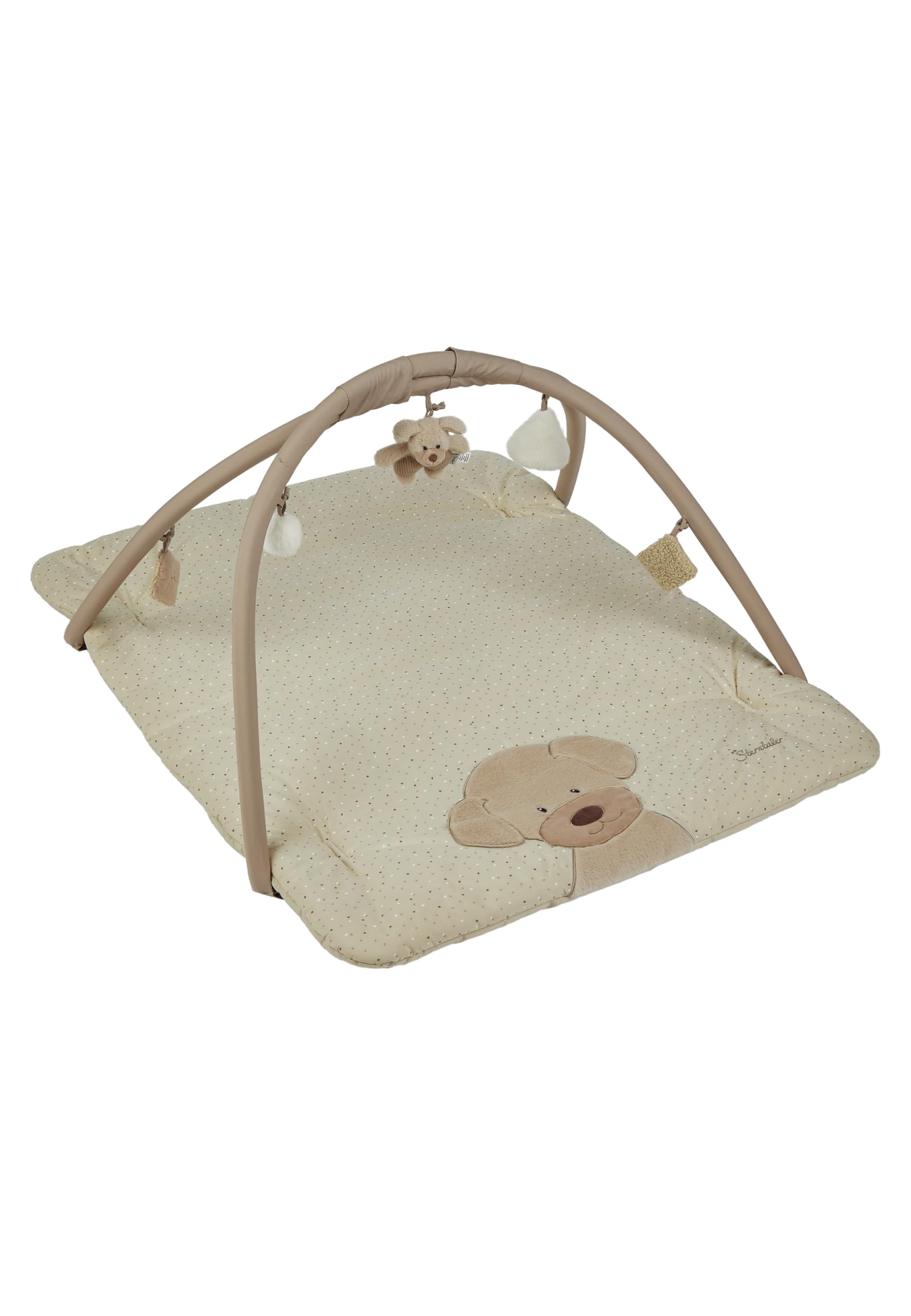 Sterntaler Spielbogen Hund Lucky - Spielbogen aus weichem Flausch, samtigem Velour und bedrucktem Baumwoll Mischgewebe - Baby Spieldecke mit Bogen und Spielfiguren zum Abnehmen, sandfarben