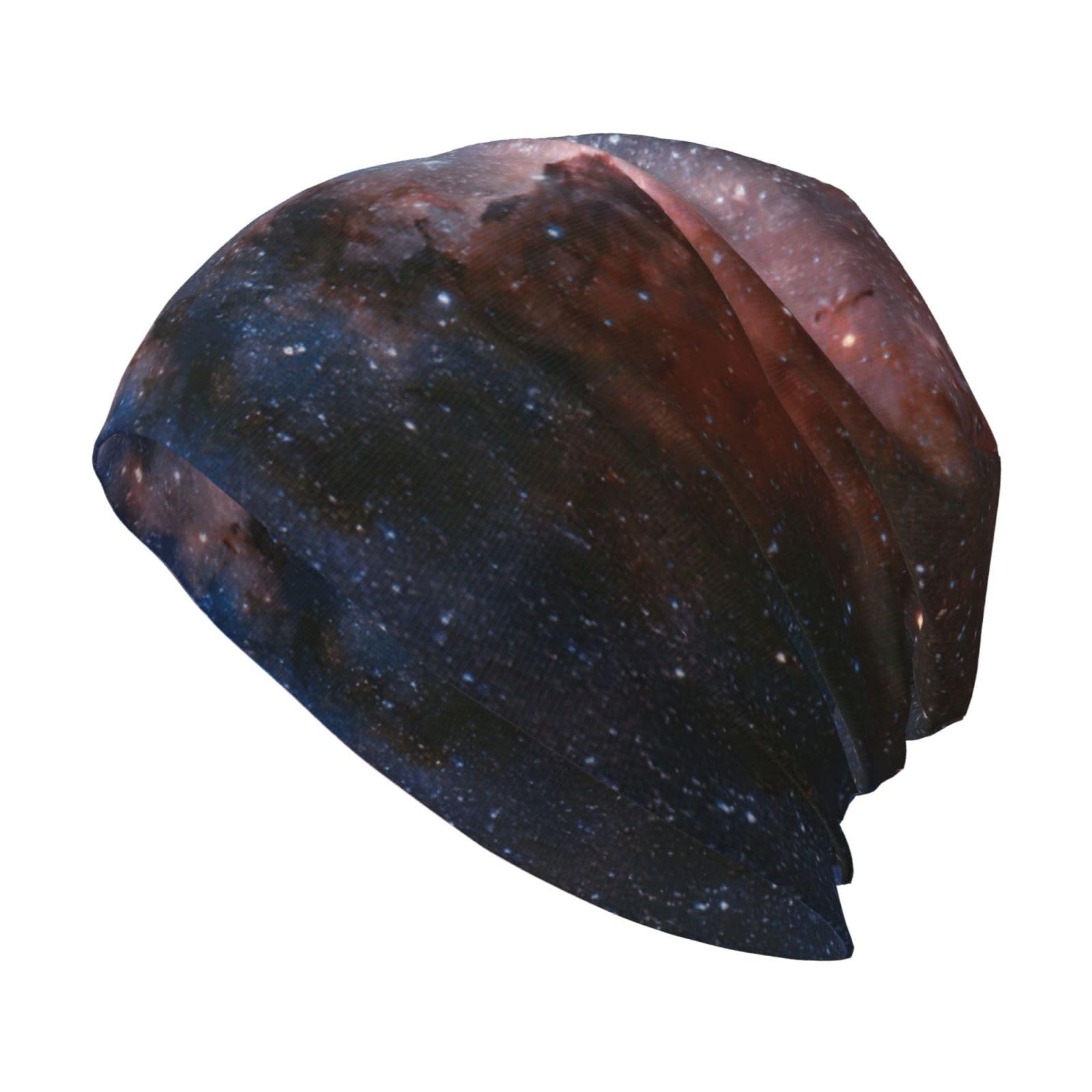 Duwaa Unisex Black Universe Milky Way Nebula Galaxy Print Men's Winter Beanie Hat, Double Knit Beanie Cap, Outdoor Warm Thermal Knitted Hat