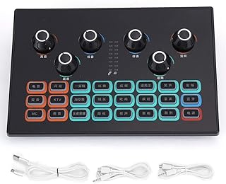 Heayzoki Sound Card,SC01 Live Sound Card for Mobile Phone Computer Games for Live Broadcasting and Charging,Builtin Power Supply,Audio Card Support Dual Mobile Phone Live,Dual Microphone