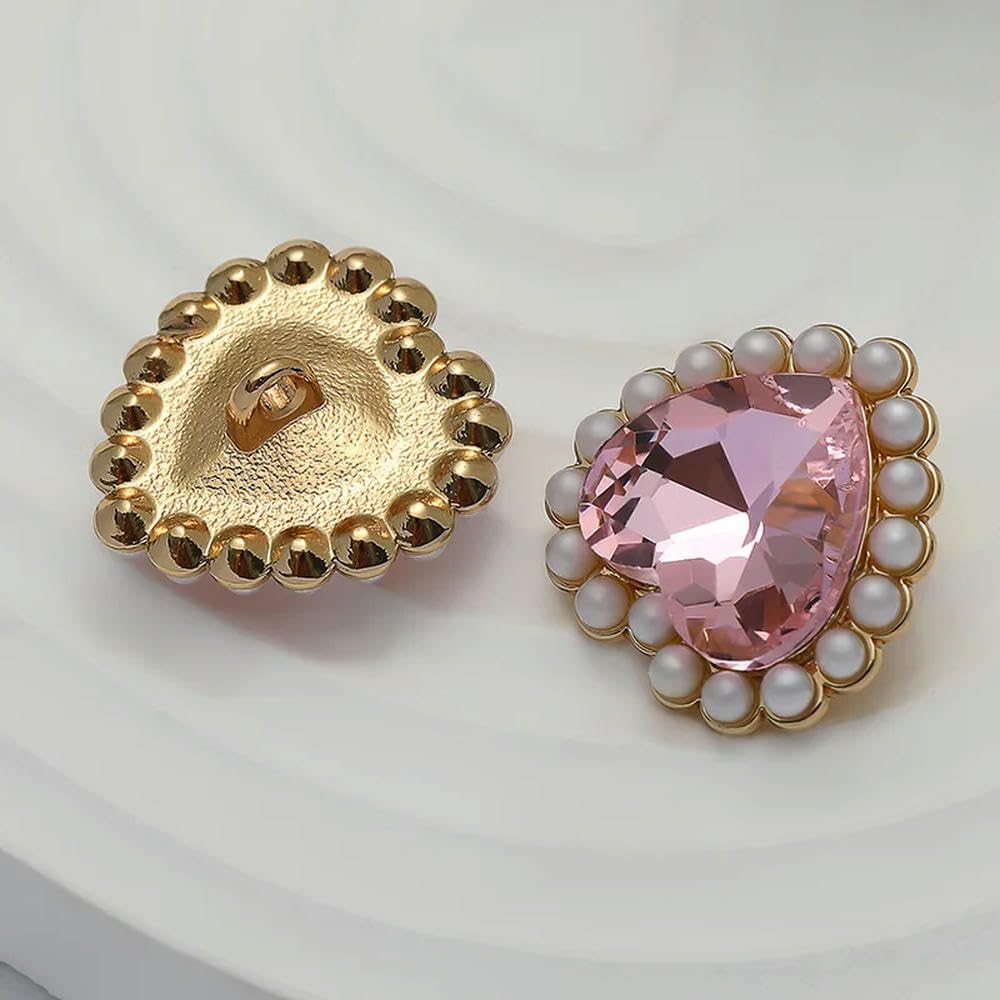 Bottoni di Perle, Bottoni a Forma di Cuore con Strass Rosa da 20 mm, Bottoni di Perle di Lusso for Abbigliamento, Design da Cucito for Cappotti da Donna(20mm 6pcs)