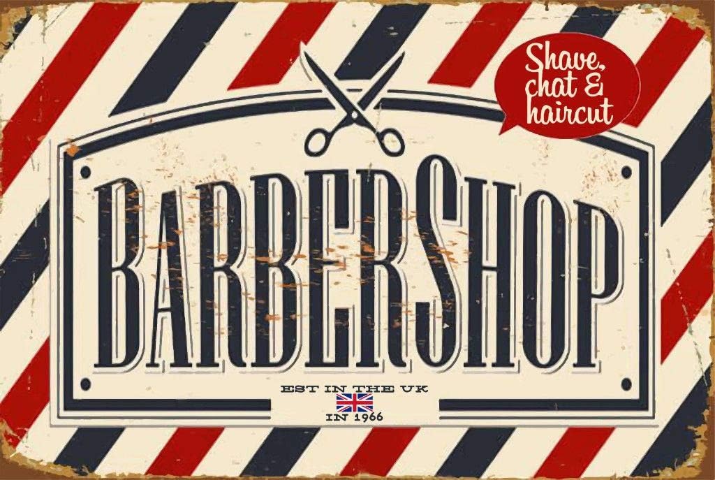 Retro Barber Shop Metal Sign Wall Plaque Gift 15X20CM Red & Blue