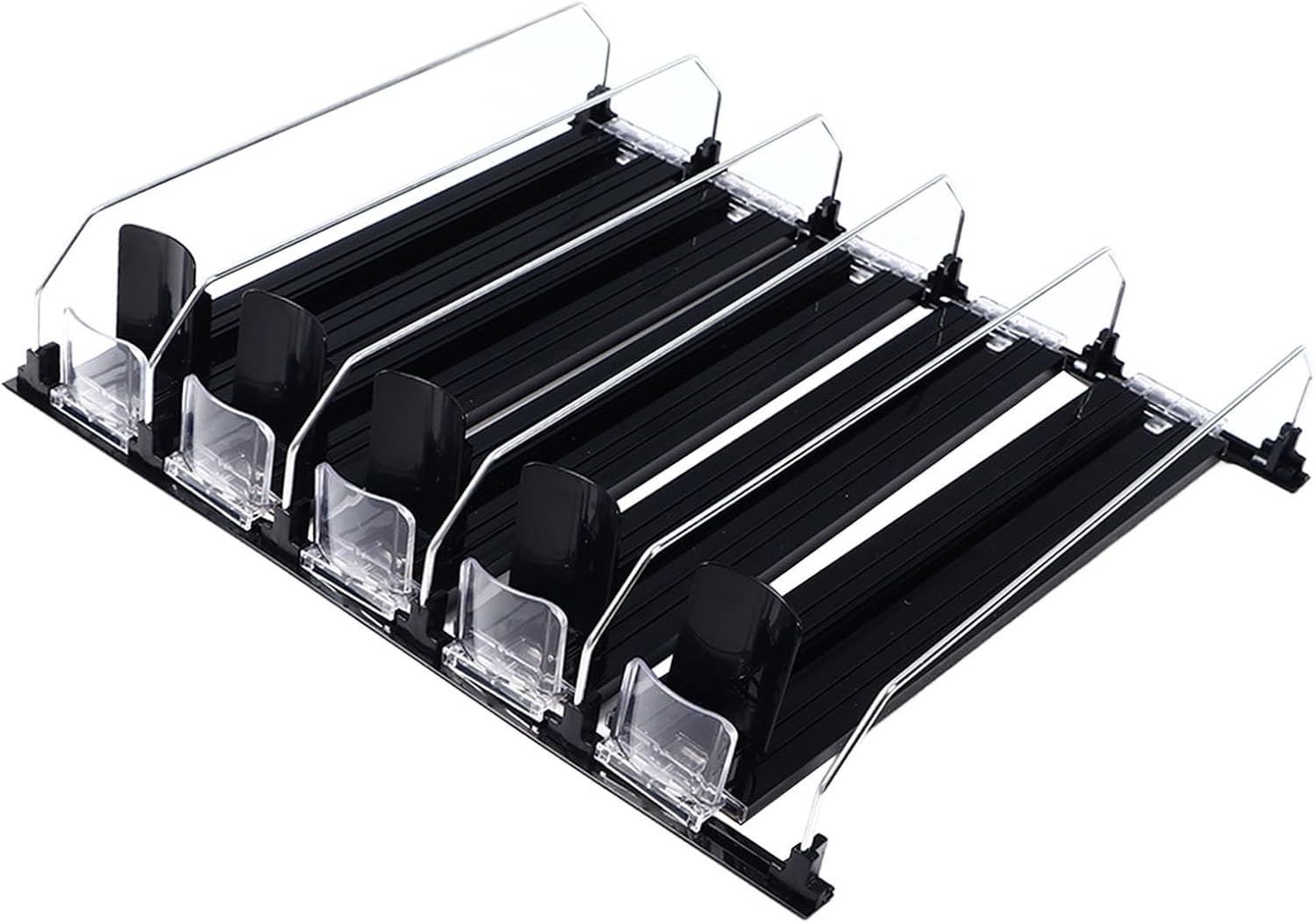 Drink Soda Can Dispenser For Refrigerator, Spring Loaded Fridge Drink, Width Push Rod Slide Rail Soda Can 38cm(Black)