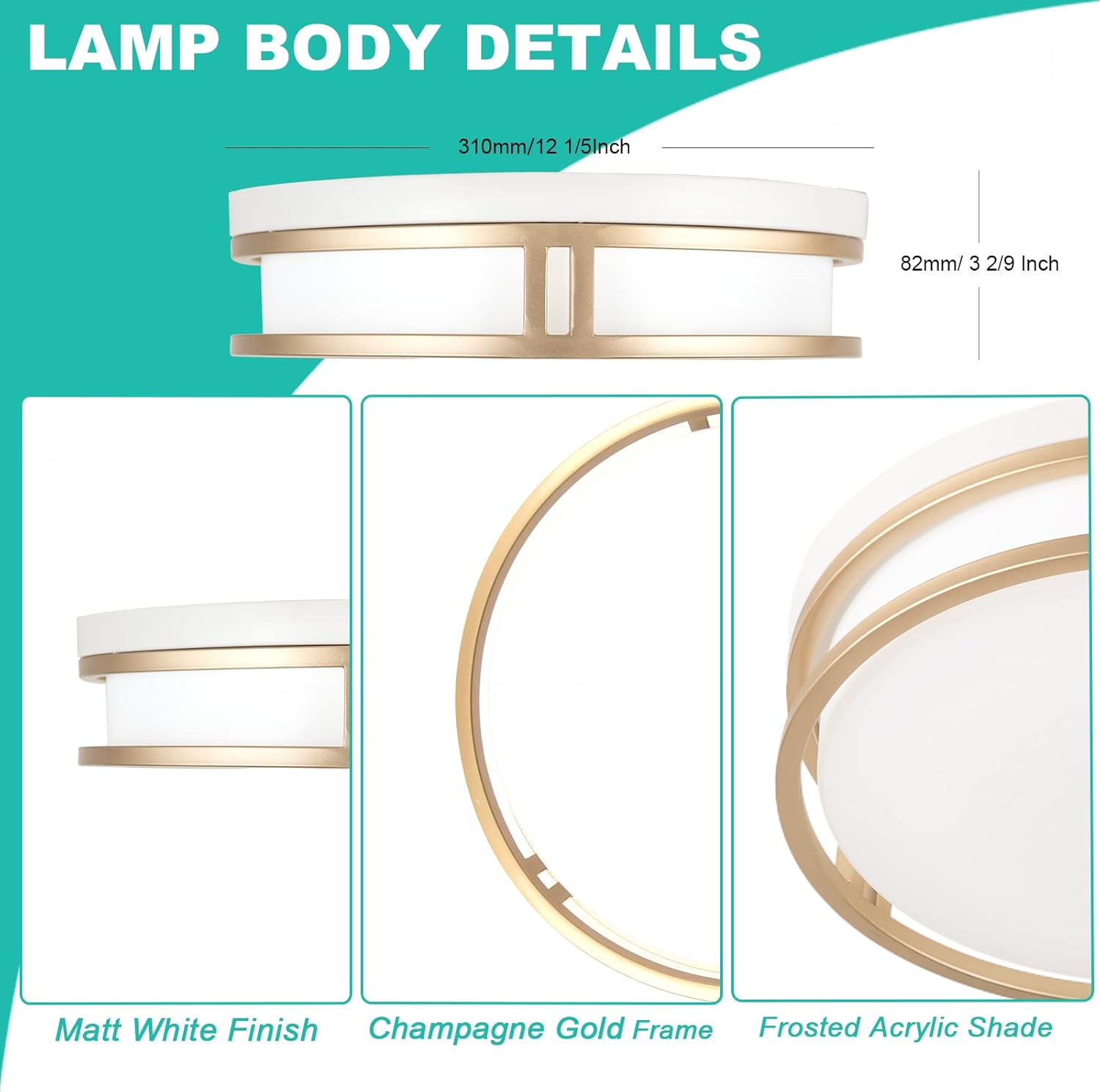 12.5 Inch LED Flush Mount Ceiling Light Fixture, 26W, Super Bright 1700 Lumens, 3 Color 3000K/4000K/5000K, Dimmable Ceiling Lamp for Bedroom Hallway Bathroom Kitchen (White Gold)