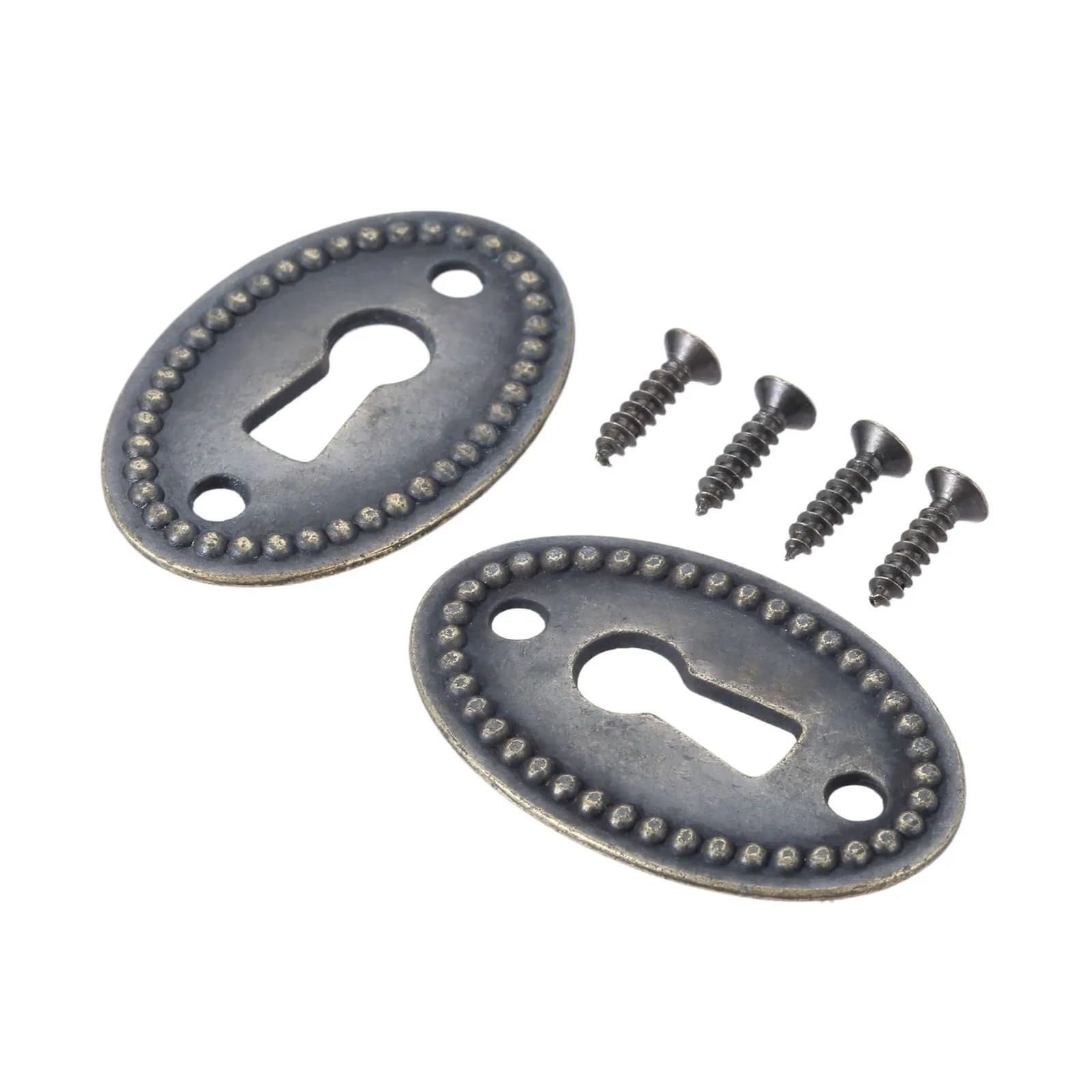Usohjz One Color 4Pcs Vintage Keyhole Cover Antique Bronze Color Oval Shape Carved Hollow Connectors Jewelry Findings