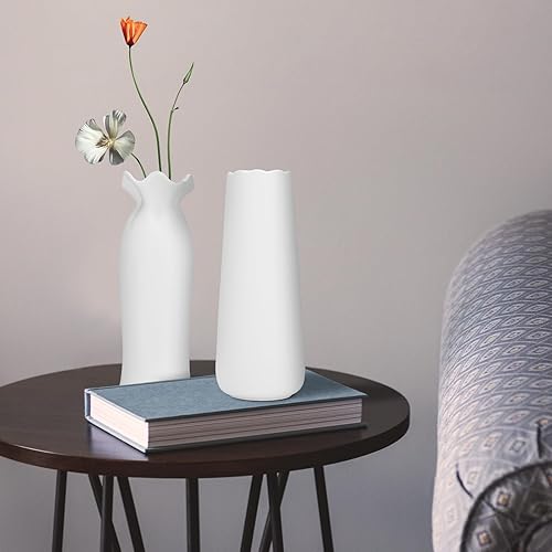 Miniatura 7 de Juego de 2 jarrones blancos, decoración moderna del hogar, jarrones de cerámica para decoración del hogar, flores falsas o reales, decoración