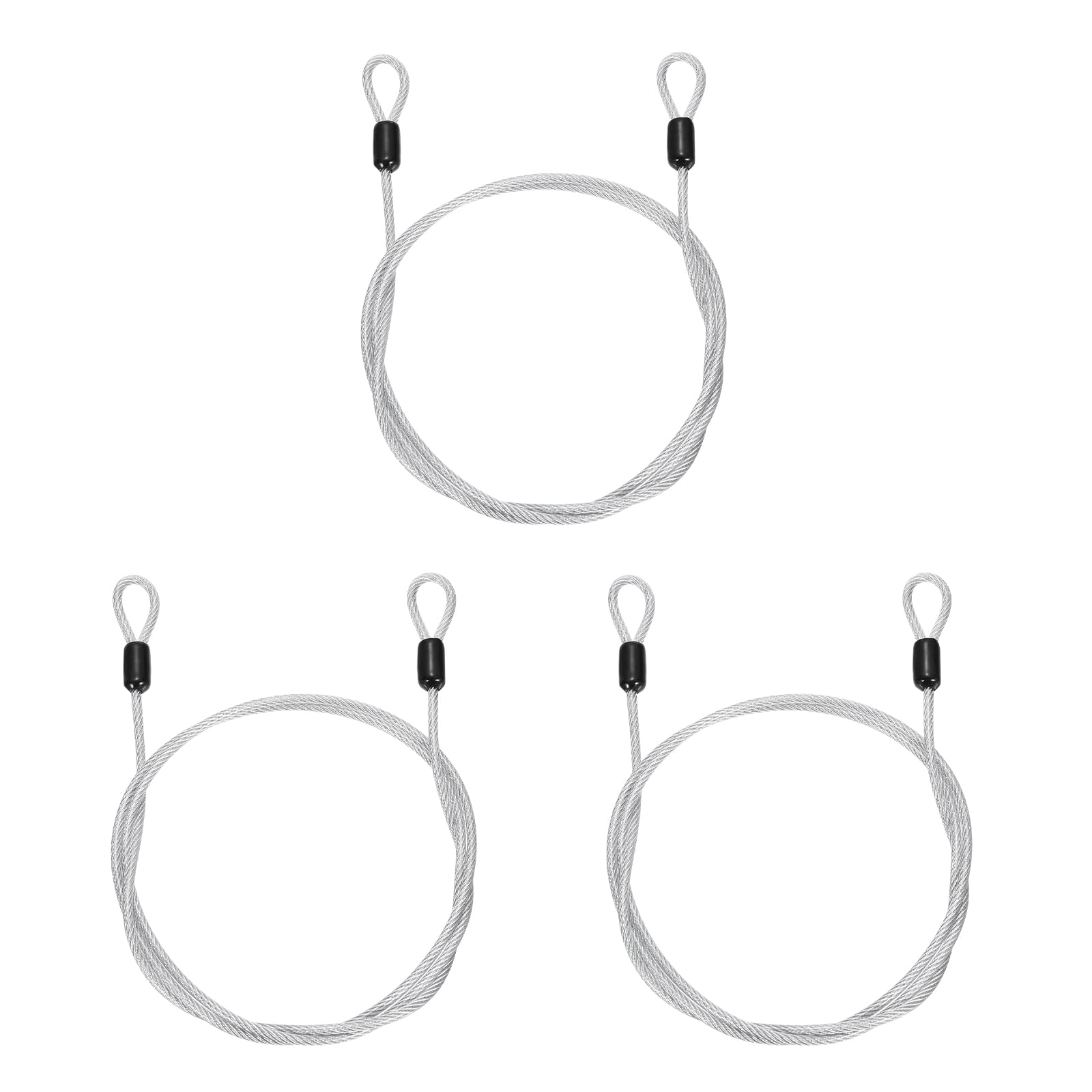 PATIKIL Security Cable Lock (3mm x 1m, 3.3ft 110lb Load Capacity, Clear)(3 Pcs) Vinyl Coated Stainless Steel Flexible Wire Rope Safety Cable Luggage Lock with Double Loops