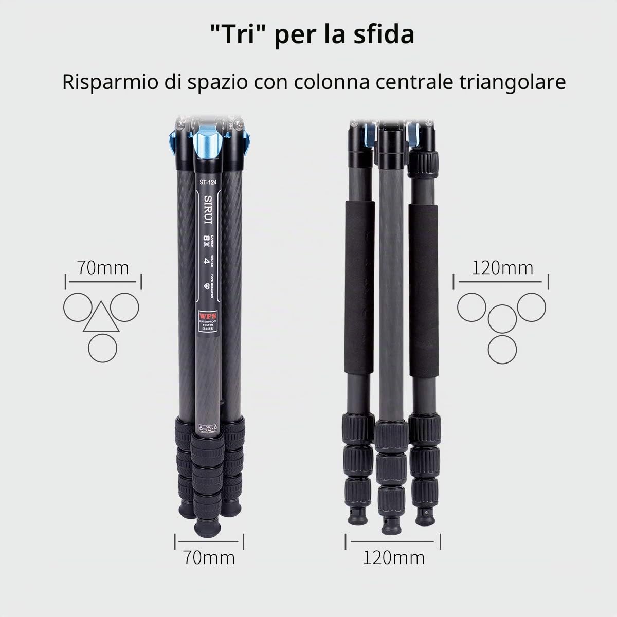 SIRUI ST-124+ST-10X Treppiede impermeabile per fotocamere in carbonio con testa a sfera a 360°, treppiede da viaggio professionale in fibra di carbonio, colonna centrale a triangolo, max 166 cm, 12 kg