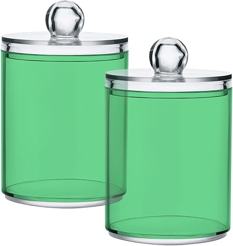 Gredecor Paquete de 2 recipientes organizadores para almacenamiento de bolas de algodón, para hisopos, almohadillas, hilo dental y transparente,