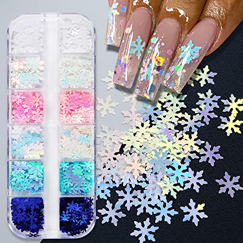 2 Boxes Snowflake Nail Art Glitter Sequins - 3D Holographic Christmas Snowflake Confetti Laser Sparkly Nail Accessories For Acrylic Nails Decorations Diy Christmas Party Nail Art #TOP2