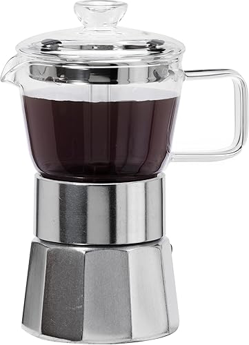 Oggi Cafetera de café expreso para estufa, cafetera italiana de vidrio borosilicato de 4 tazas (4 onzas)