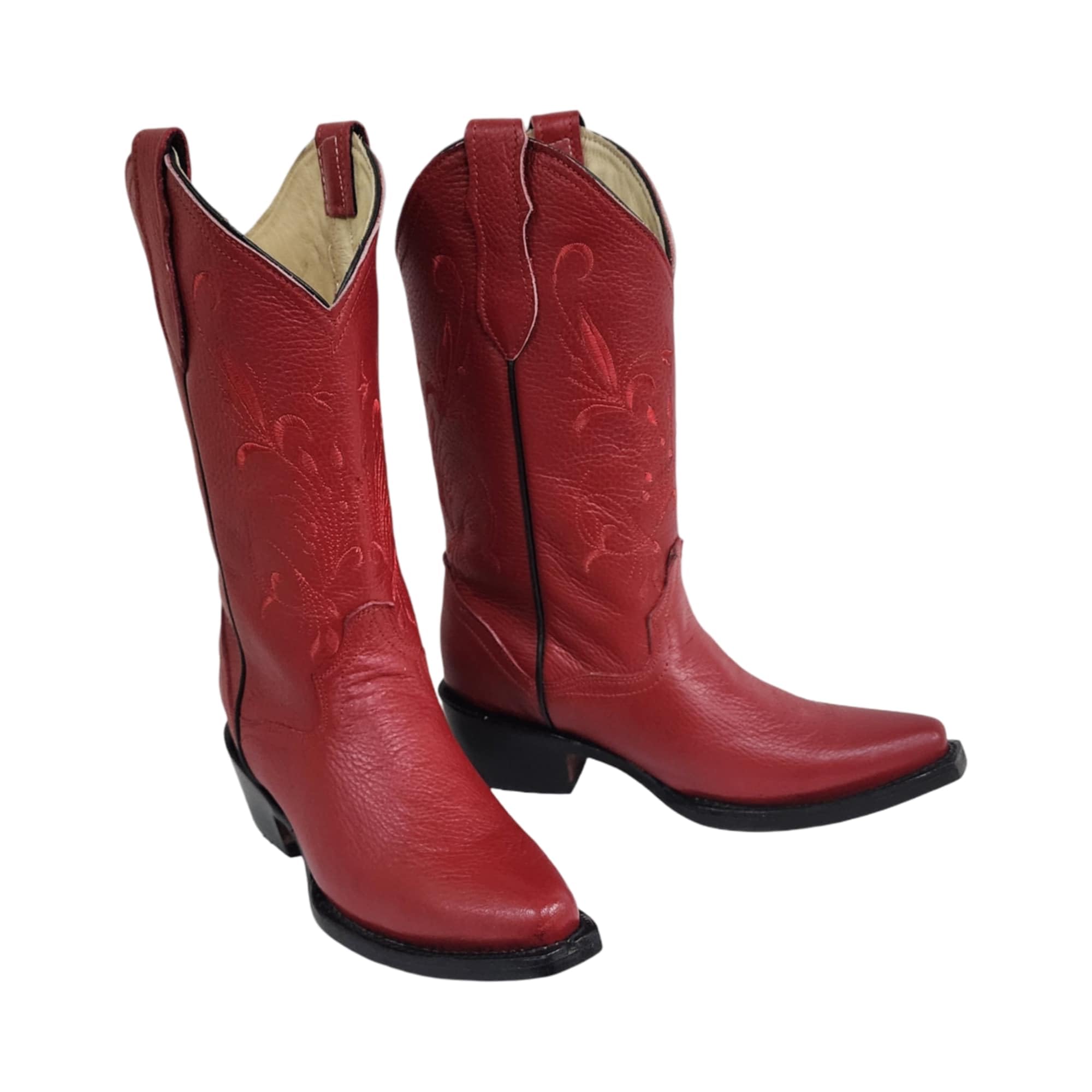 Dona Michi Womens Western Cowgirl White and Red Pointy Toe Boots Genuine Leather Dama Puntal