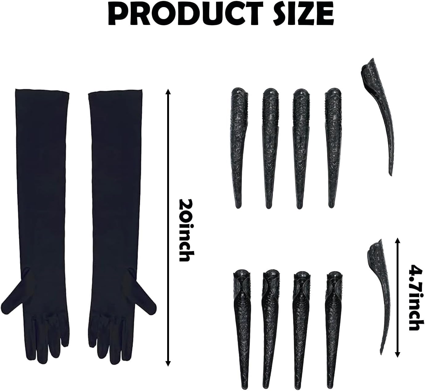 FUEAWIM Black Claw Gloves with Nails for Halloween Scary Witch Vampire Cat Costume Accessories - Image 3