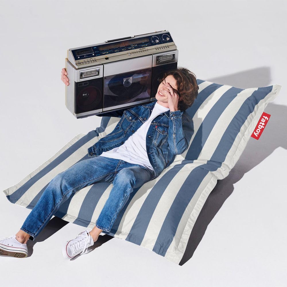 Fatboy® The Original Pouf d'extérieur | Bean Bag/Coussin/Fauteuil XXL Classique Outdoor | Bleu (Rayure) | 180 x 140 cm