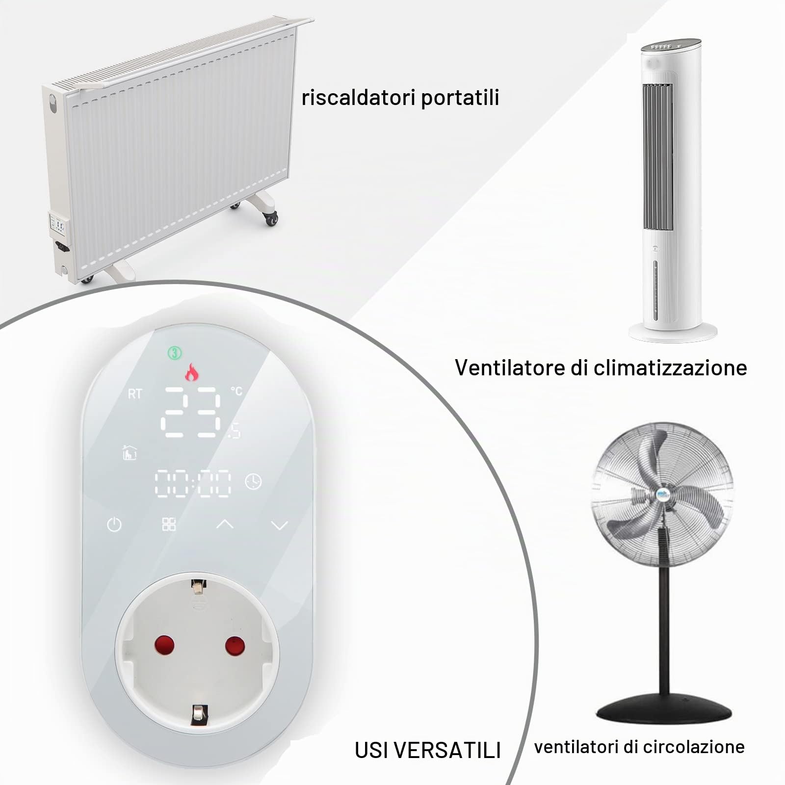 Presa Termostato Digitale di Raffreddamento e Riscaldamento, Termostato con Sonda,Presa con Termostato Wifi Alexa,Termostato Ambiente Programmabile,Cronotermostato Smart Wifi