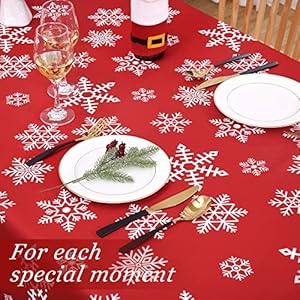 CAROMIO Christmas Tablecloth 60 Inch, Round Table Cloth Outdoor Winter Christmas Decorations Table Decor Dining Table Cover, Farmhouse Xmas Red Snowflake for Banquet Party Kitchen Dining Room CAROMIO Christmas Tablecloth 60 Inch Round Table Cloth Outdoor Winter Christmas Decorations Table Decor Dining Table Cover Farmhouse Xmas Red Snowflake for Banquet Party Kitchen Dining Room