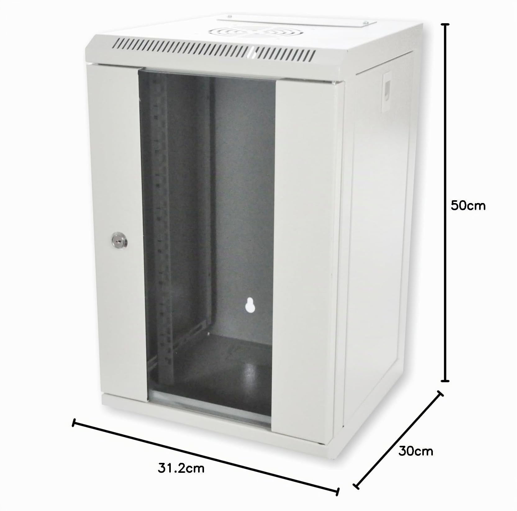 Netzwerkschrank I Serverschrank 10 Zoll 312x300x500mm | (BxTxH) I Wandmontage I voll montiert I Server Gehäuse mit abschließbarer Glastür I Traglast 60 kg I (Grau, 9 HE)