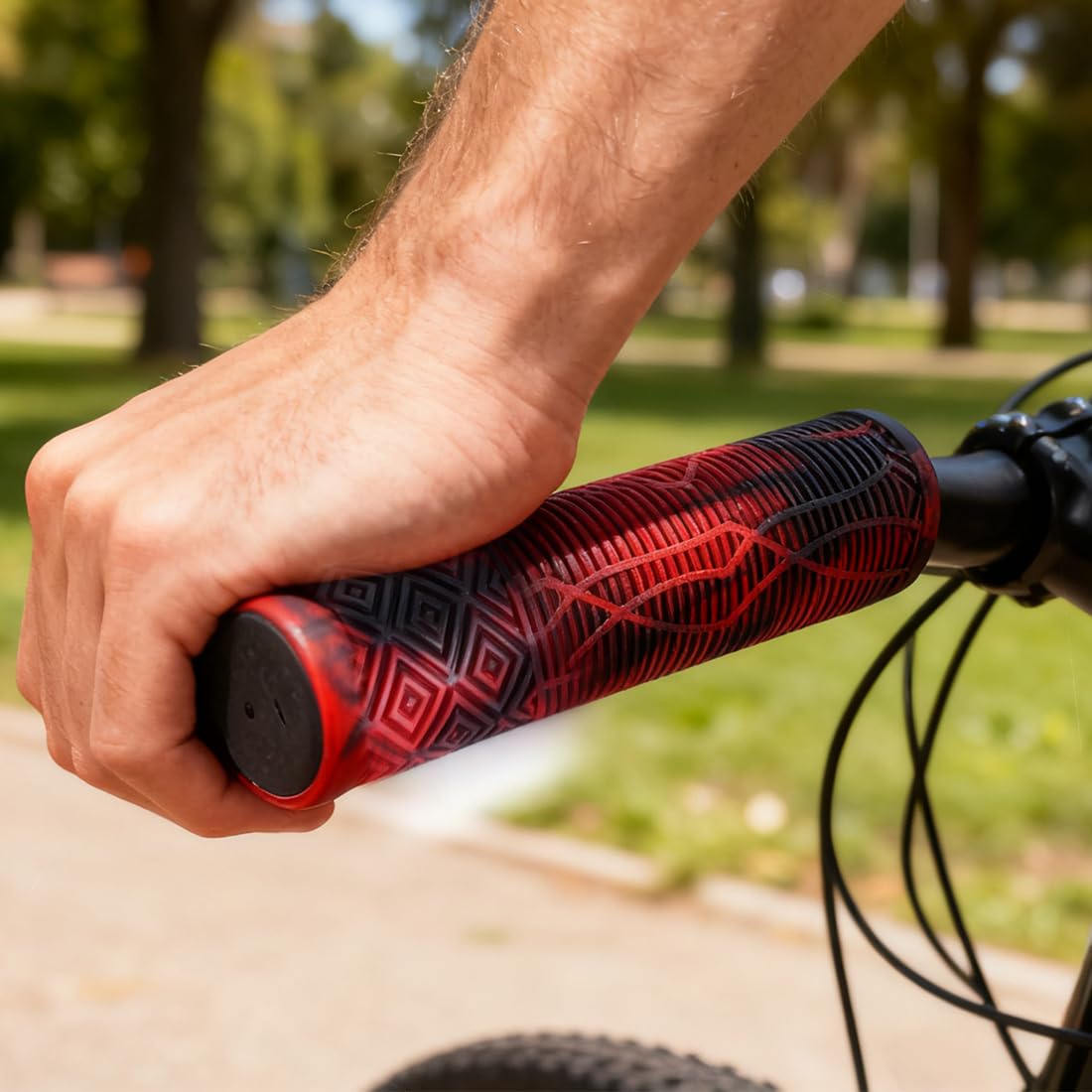 1 Coppia Manopole MTB 160mm Antiscivolo, per Manubrio Bici da Montagna/Scooter, Design Ergonomico con Rinforzi Laterali, Adatte 22mm, Rosso