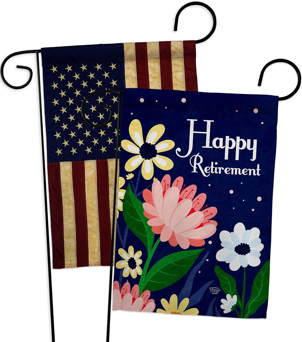 Happy Retirement Garden Flags Pack Celebration Retired Veteran Congratulations Occasion Anniversary Party USA Applique Small Decorative Gift Yard House Banner Double-Sided Made In 13 X 18.5