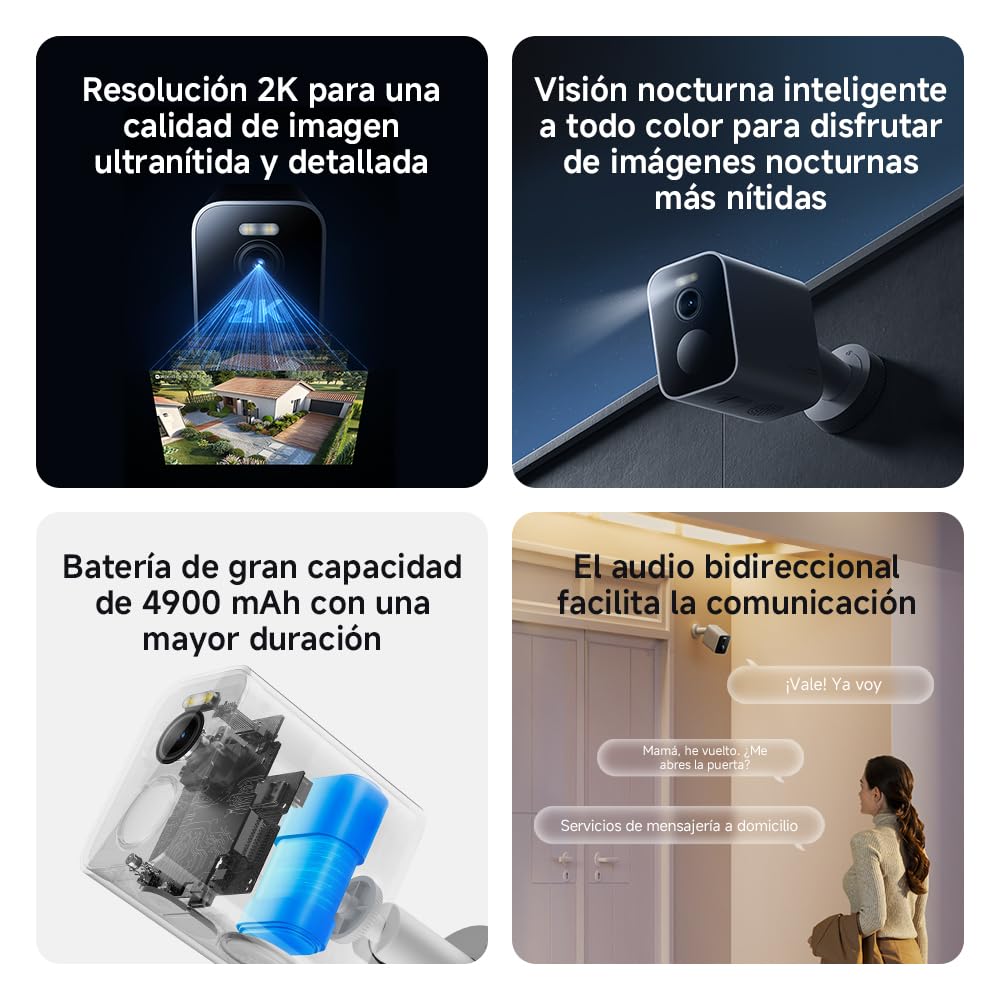 XIAOMI Outdoor Camera BW300, Cámara Exterior con batería de Larga duración, resolución 2k, IP67, Nocturna a Color, 130º, Blanco