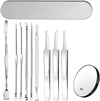 iccyou 10PCS Blackhead Remover Pimple Popper Tool Kit - Professional Stainless Steel Acne Extractor with 5x Magnifier & Case