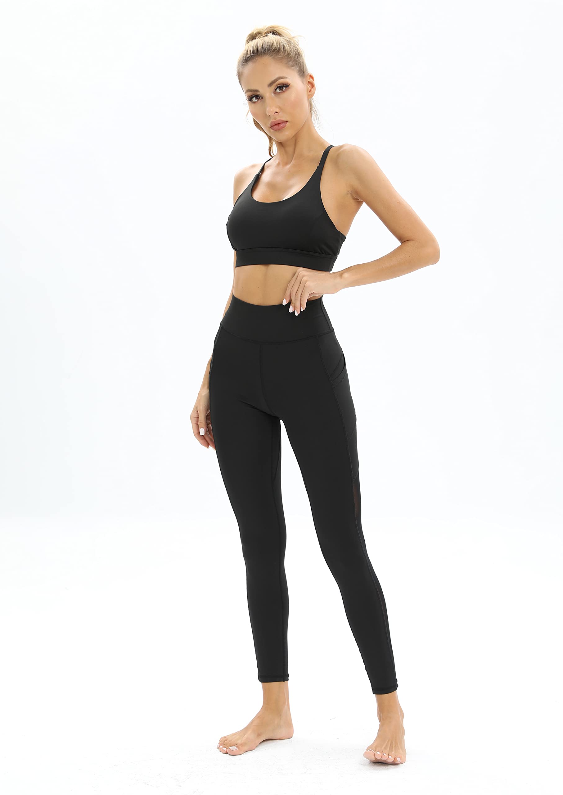 Leggings da Allenamento in Rete da Donna con Tasche Laterali Allenamento per Il Controllo della Pancia Leggings da Corsa Pantaloni da Yoga a Vita Alta