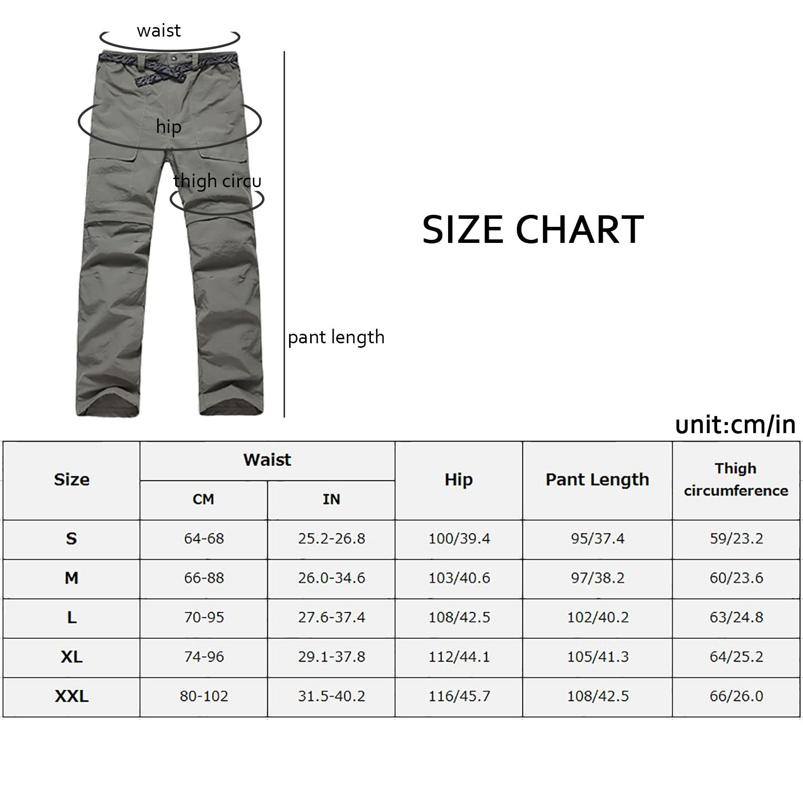 Hombre Pantalon de Senderismo Zip Off Pantalon Trekking Secado Rápido Pantalones Montaña(Size:L,Color:Caqui)
