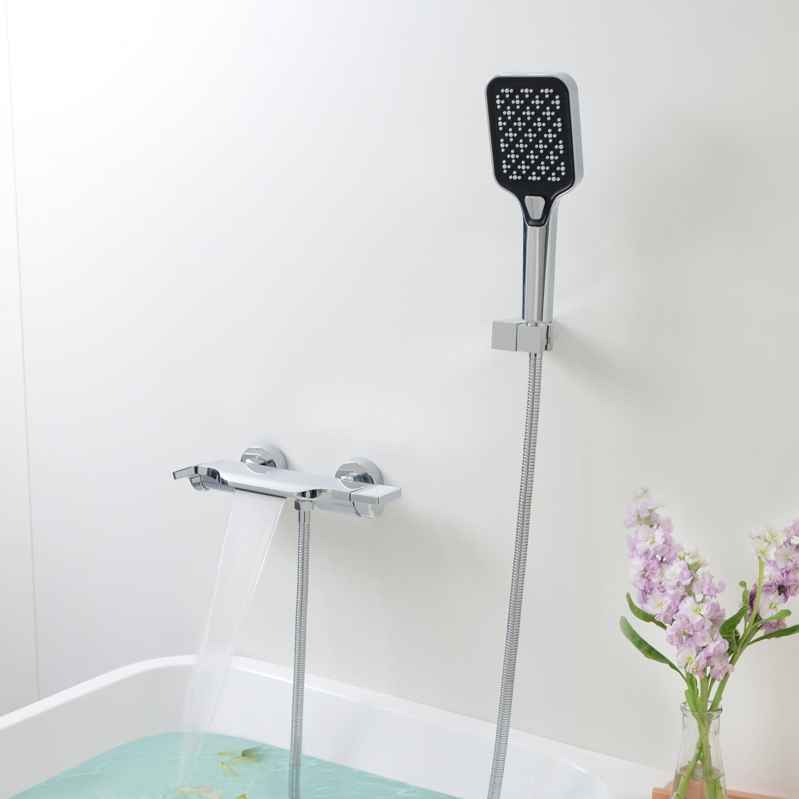 Grifo de Bañera Cascada con Ducha Montado en Pared, Latón Cromo 14Y1OK