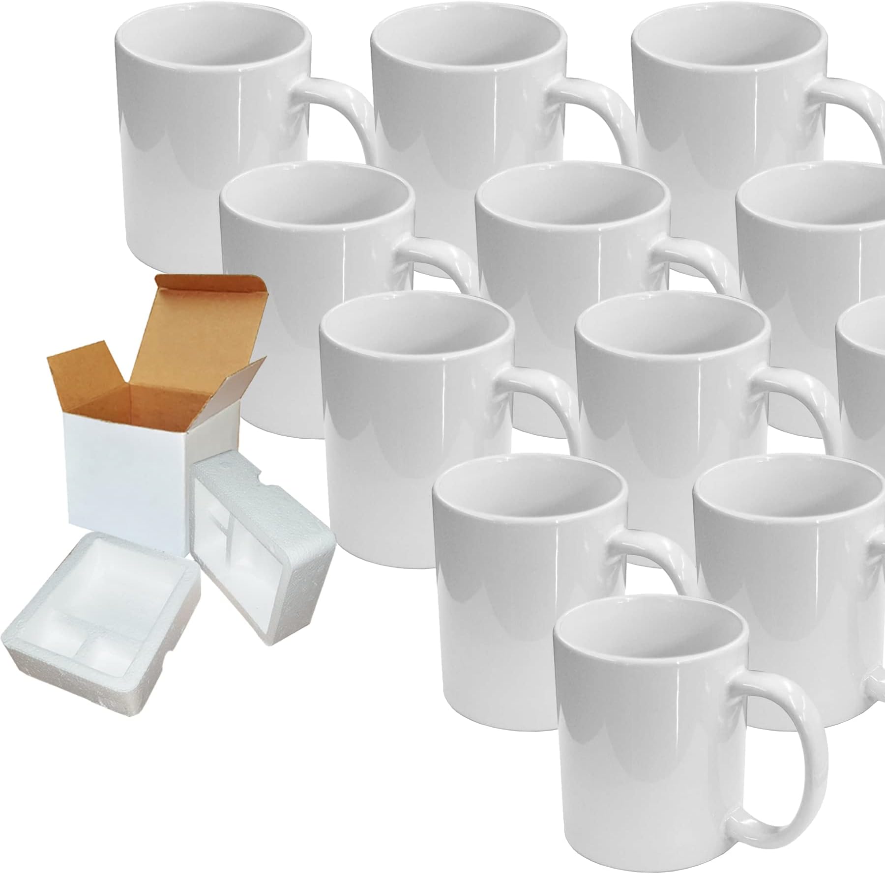 11oz Sublimation Mugs With Gift Mug Box. Mugs - Cardboard Box with Foam Supports Case of 12