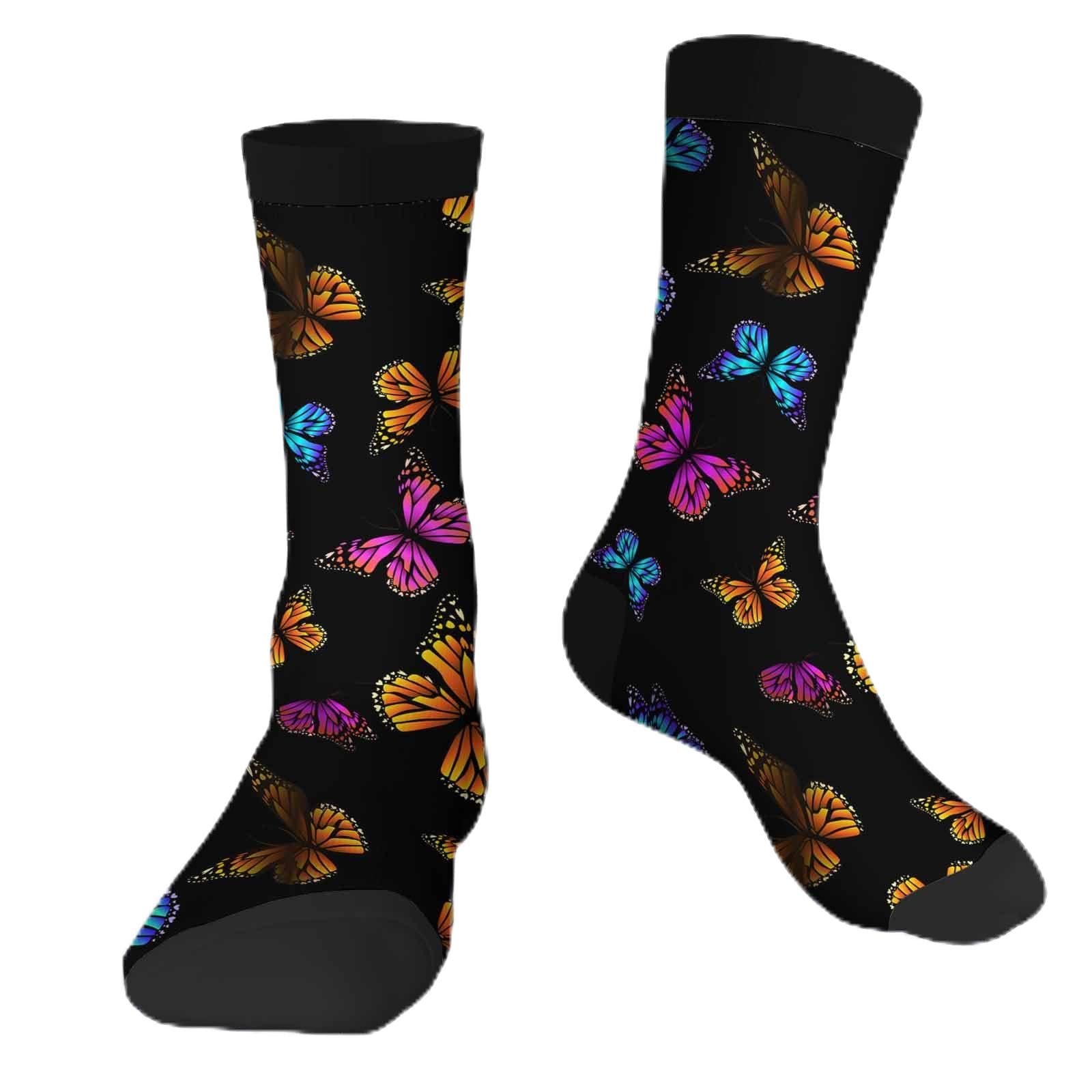 Muntayson Colorful Butterflies Athletic Cushioned Crew Socks Cushioned Crew Socks with Arch Compression Secure Fit Women Men