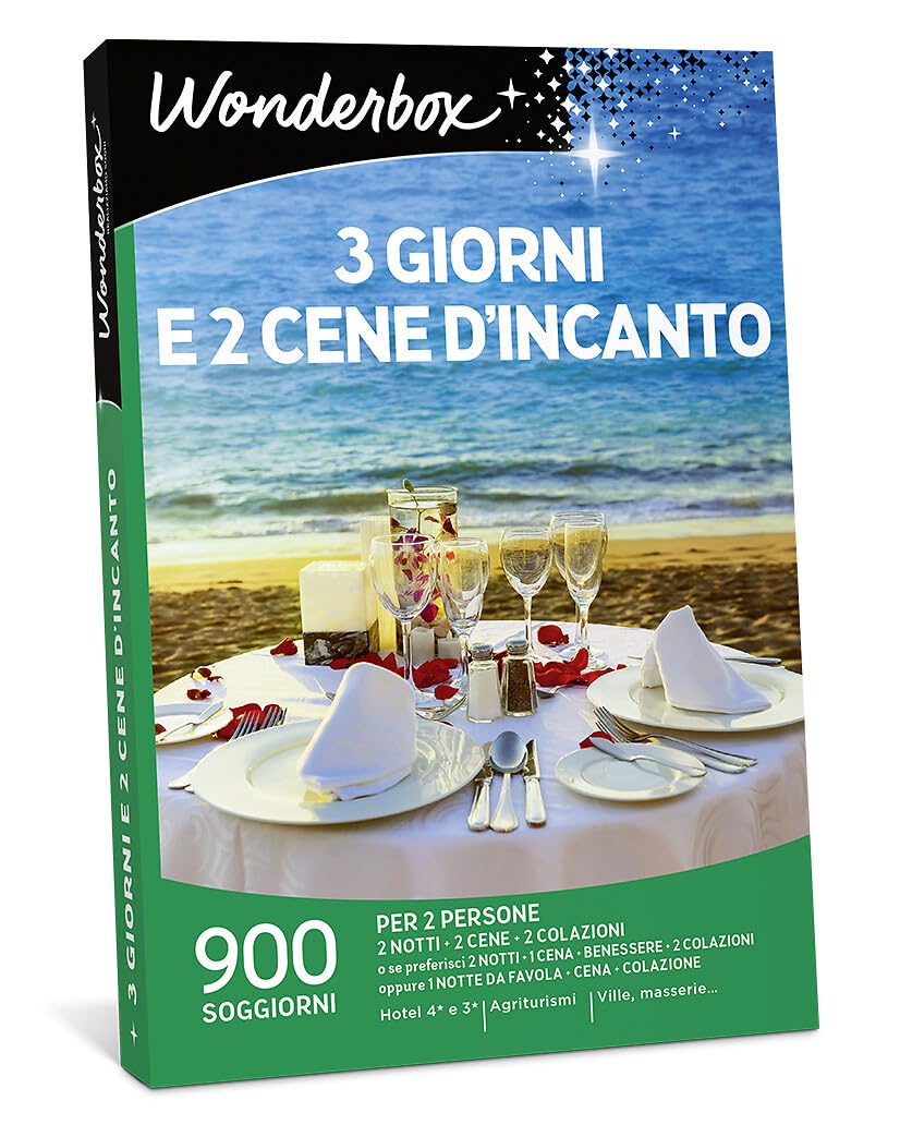 WONDERBOX - Cofanetto Regalo - 3 Giorni e 2 Cene d'Incanto - 600 Soggiorni - 2 Notti + 2 Cene + Colazione - Hotel a 4 e 3 stelle