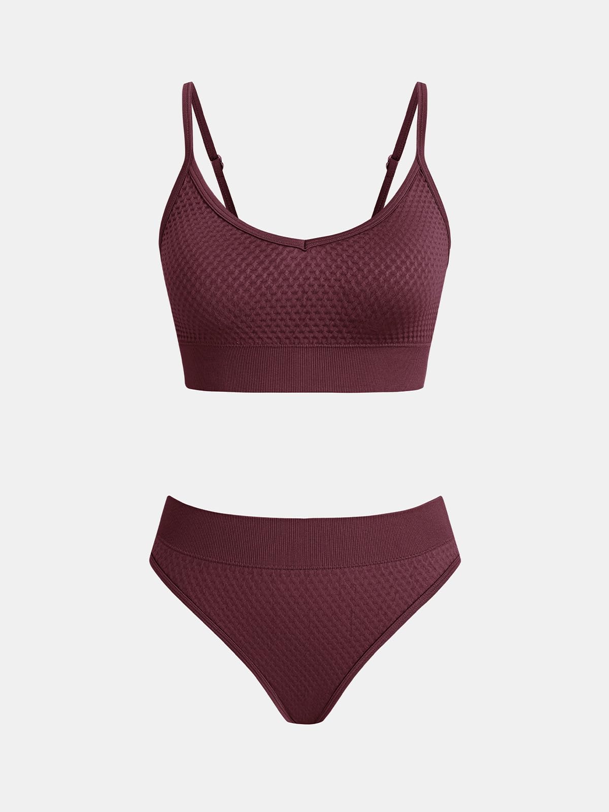 CUPSHE Damen Bikini Set Zweiteilige Sport Mittlerer Bund Runder Ausschnitt Spaghetti Träger Verstellbar Textur Midkini Badeanzug Bademode