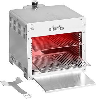 review BIG HORN OUTDOORS Infrared Propane Steak Grill Gas Broiler Grill 1500°F Heating Stainless Steel Portable Tabletop Grill with 19,000 BTU Burner for Picnic, BBQ, Tailgating