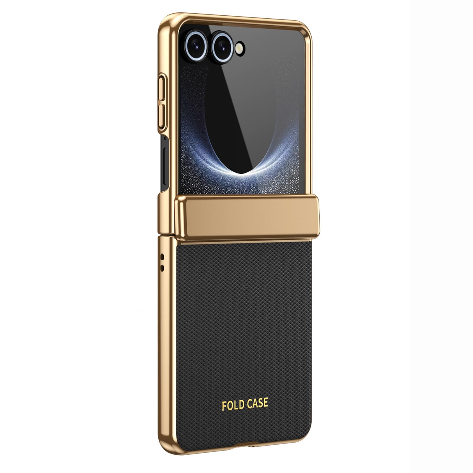 LUOTANL Leather Case for Samsung Galaxy Z Flip 8, Plating Hinge Slim Case Tempered Glass Screen Protection Business Cover,Black,Flip 8