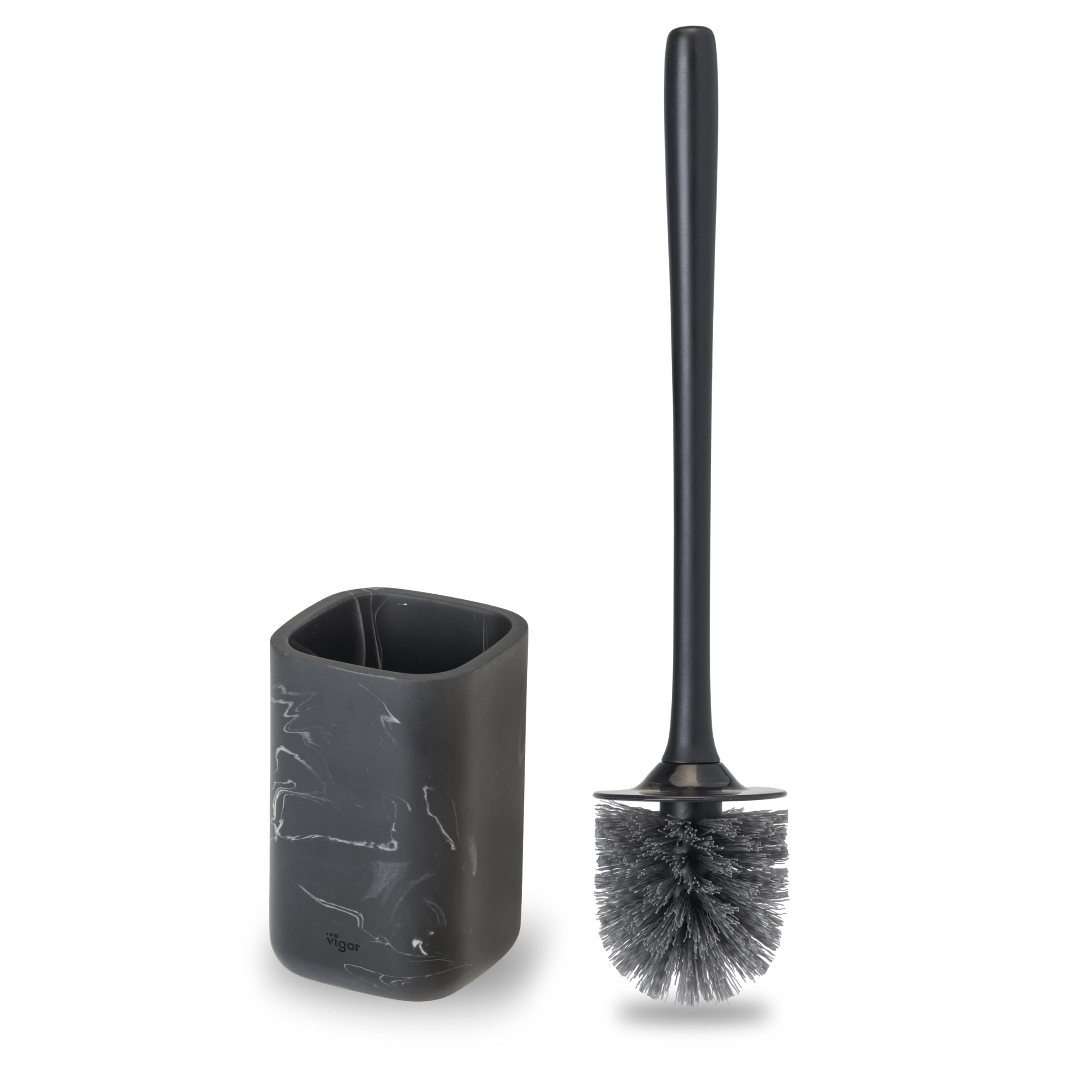 Vigar Zense Toilet Brush and Holder Set, Polyresin Stone, Black Marble