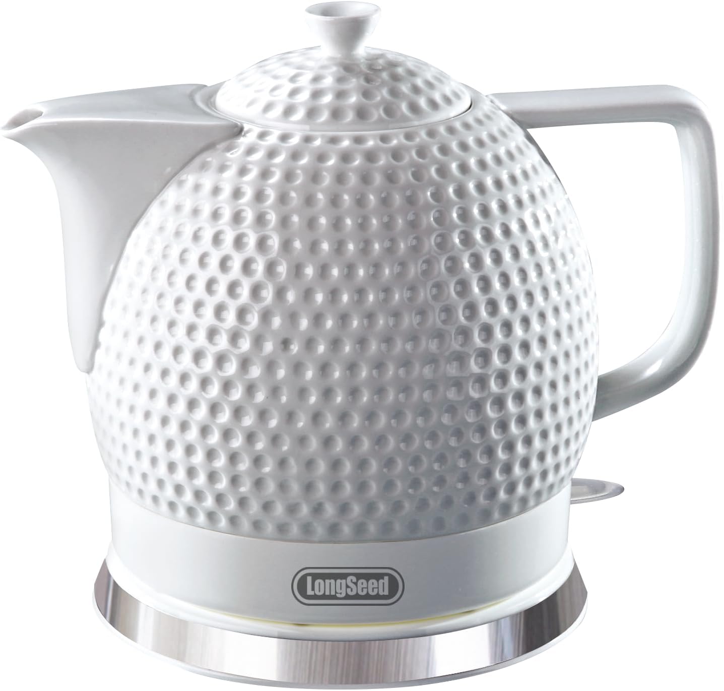 Electric Kettle, 1.2L Ceramic Tea Kettle with embossed design, BPA-Free,1500W Water Boiler with LED Light, Auto Shut-Off and Boil-Dry Protection,Pure white relief sculpture