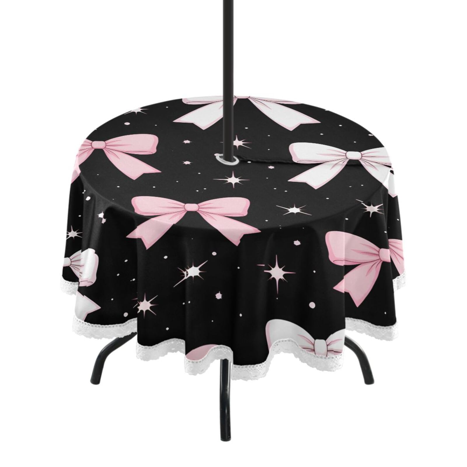 Ttgoth Bows Outdoor Table Cloth 152 cm Water Stain & Resistan Tablecloth Wipeable Table Cover with Parasol Hole & Zipper for Garden Patio Party Picnic