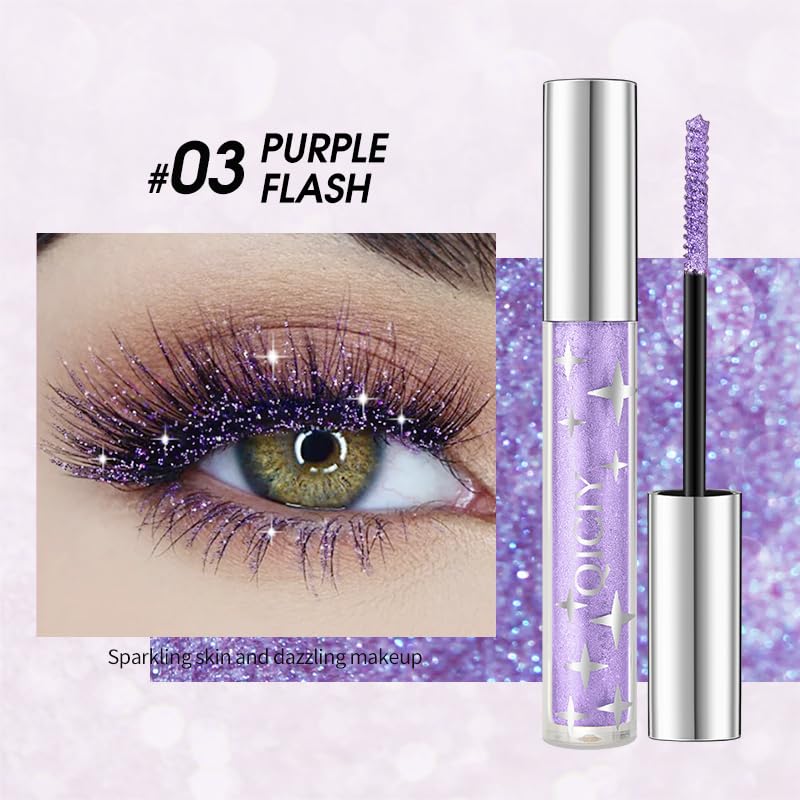 Samkeen Glitter Mascara, Color Mascara Eyeshadow, Waterproof, Transparent, Glitter Diamond Silver/Gold/Purple Lashes - Image 4