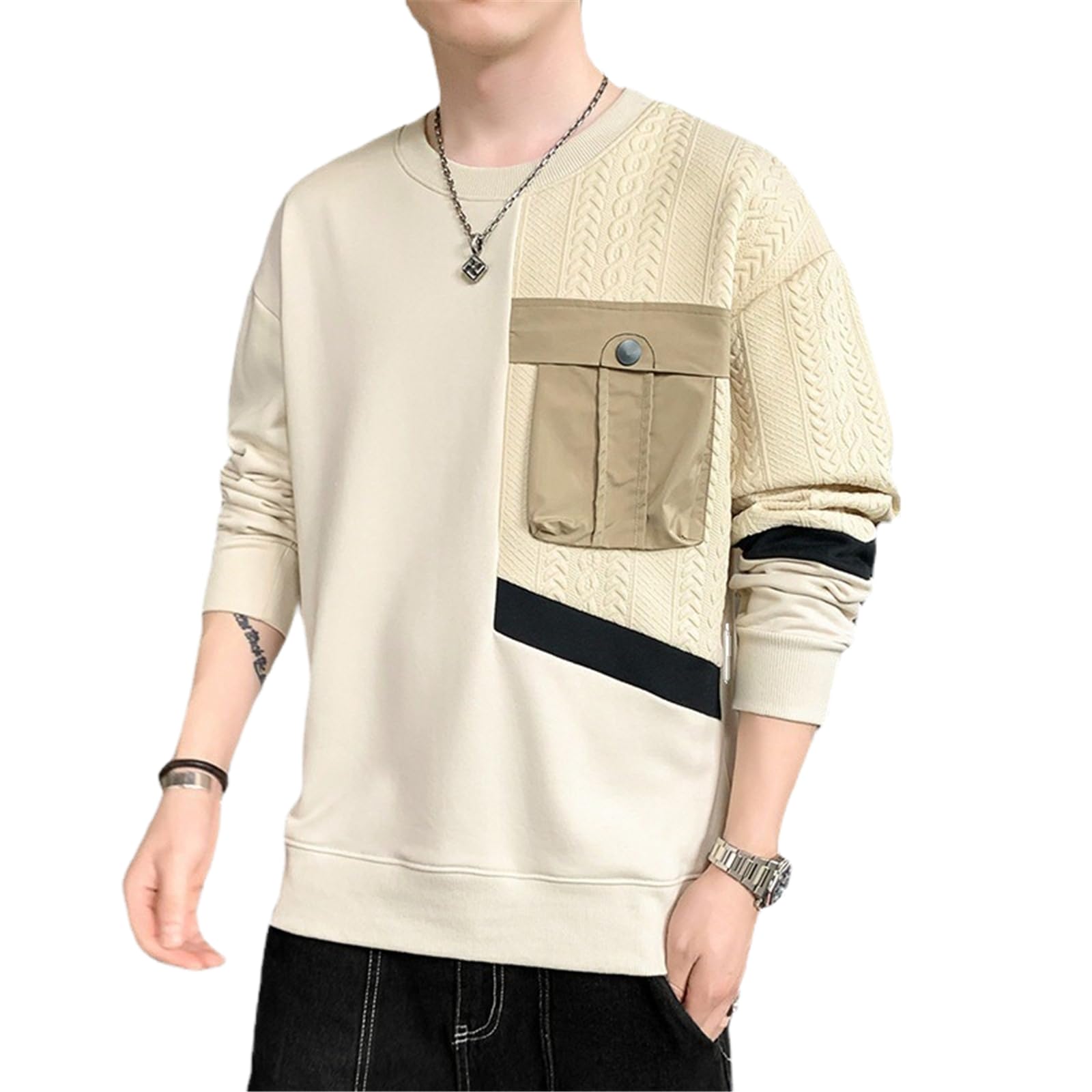 Sweat-shirt col rond hommes ample au design sport décontracté - 8