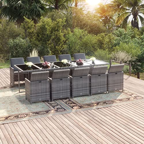 BUKSCYJS 11-TLG Grau Rattan Garten-Essgruppe