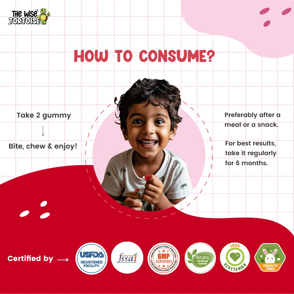 Eye and brain health sorrows for children. DHA, Lutein | Super Strawberry Taste | 5-15 years | Wise Turtle | No artificial taste. 30 gums