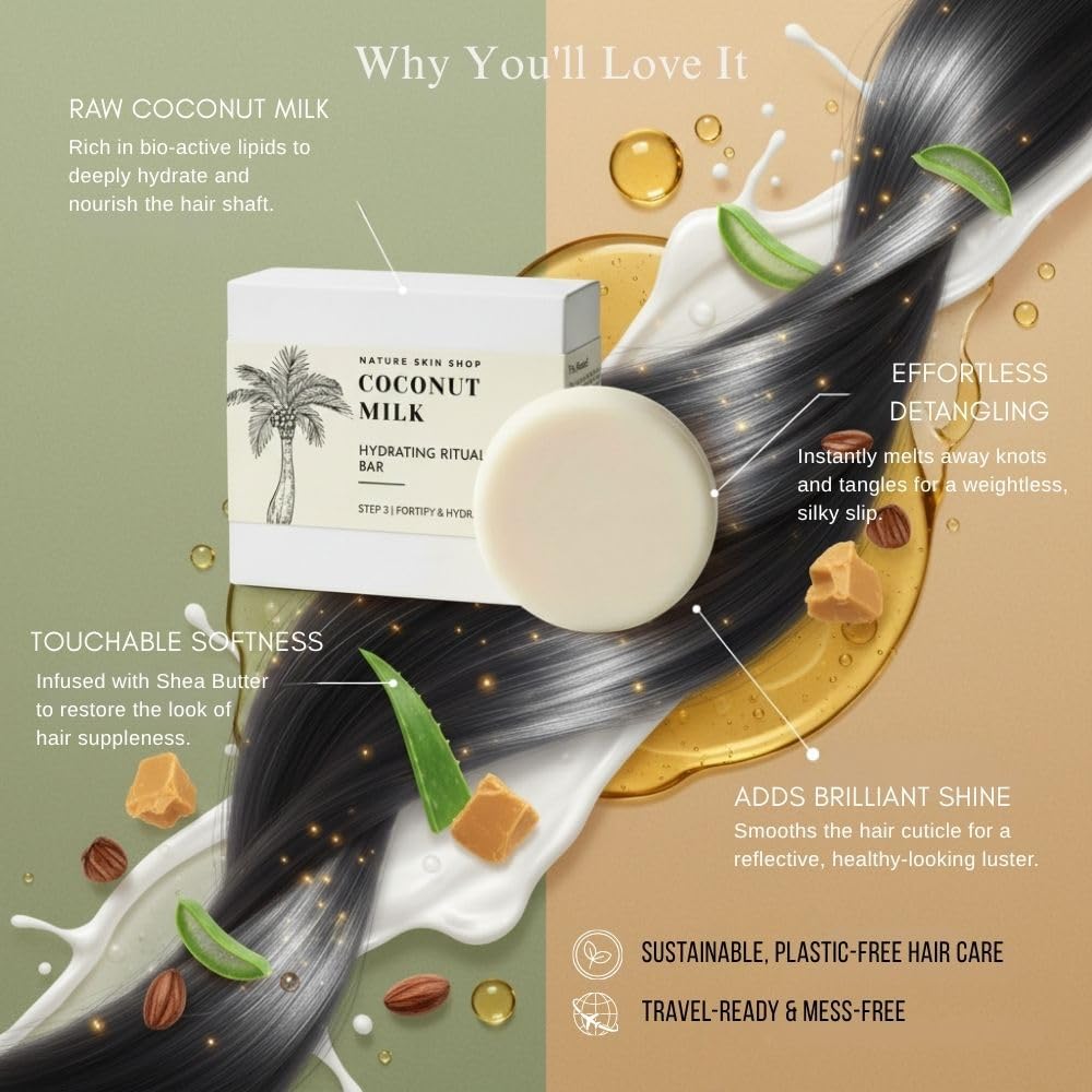 Coconut Milk Solid Bar Conditioner, Natural, Sulfate Free, Eco-Friendly, Plastic Free, All Hair Types including frizzy hair, Cruelty-Free & Vegan 4 ounces