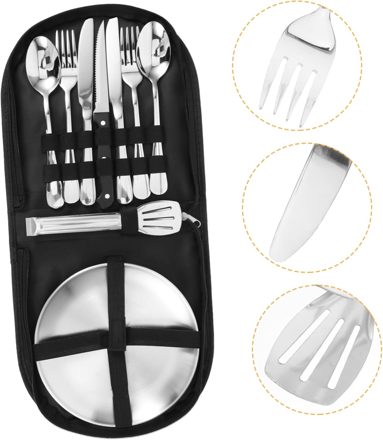 Matte Silverware Set Travel Cutlery Kit Portable Camping Utensil Set Storage Bag Modern for Outdoor Hiking and Picnics