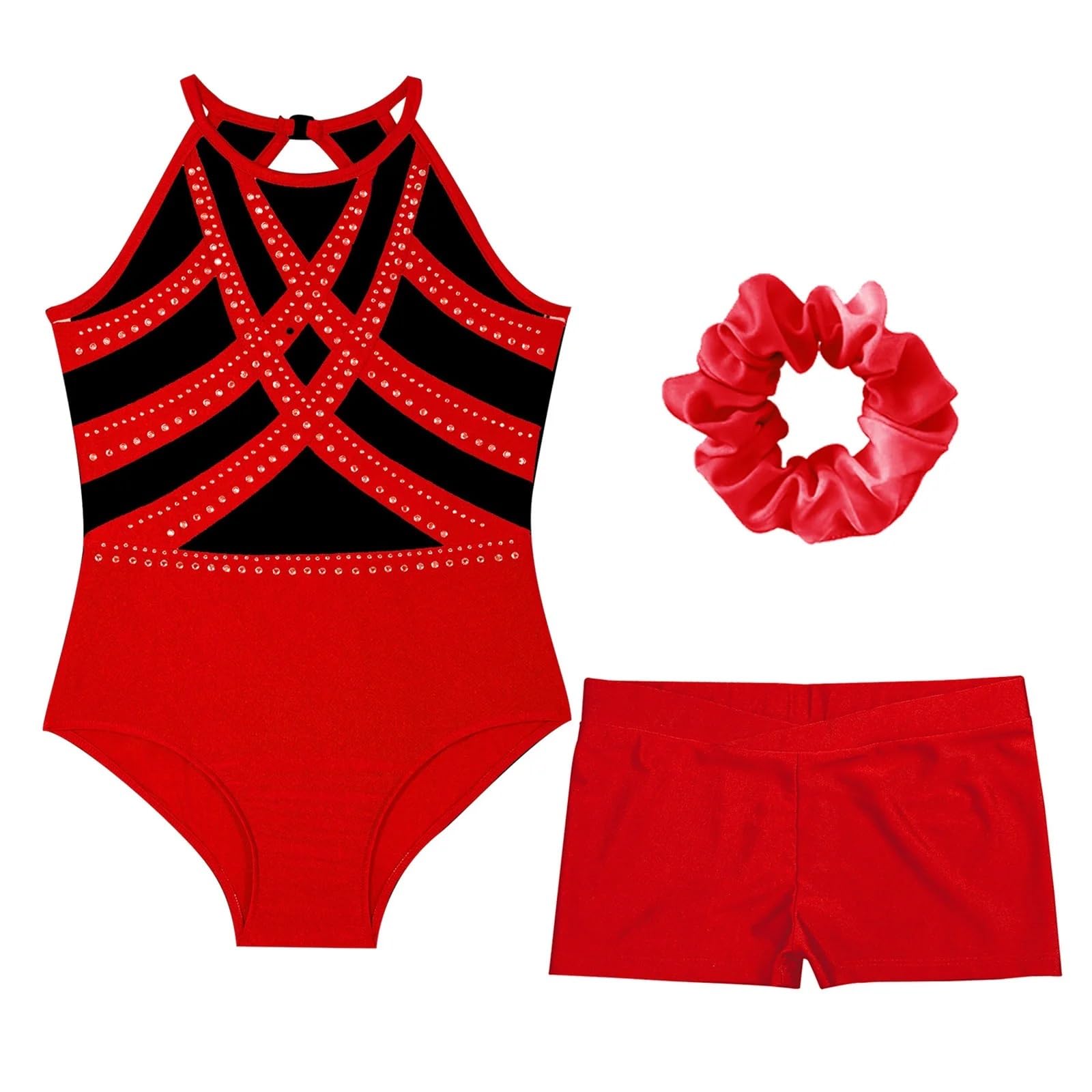 Maillot Gimnasia Ritmica Leotardo sin Mangas de Gimnasia de Ballet for niñas con Pantalones Cortos, Trajes de Entrenamiento Deportivos de Baile de 2 Piezas(Pink,8)
