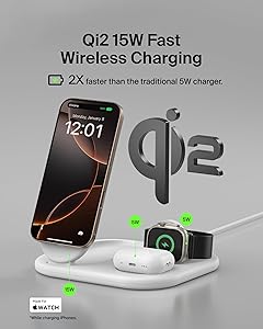 Belkin 3-in-1 MagSafe-Compatible iPhone Charger - Foldable Magnetic Qi2 Certified, MagSafe Charging Station for Phone, Apple Watch, AirPods - Wireless for Multiple Devices