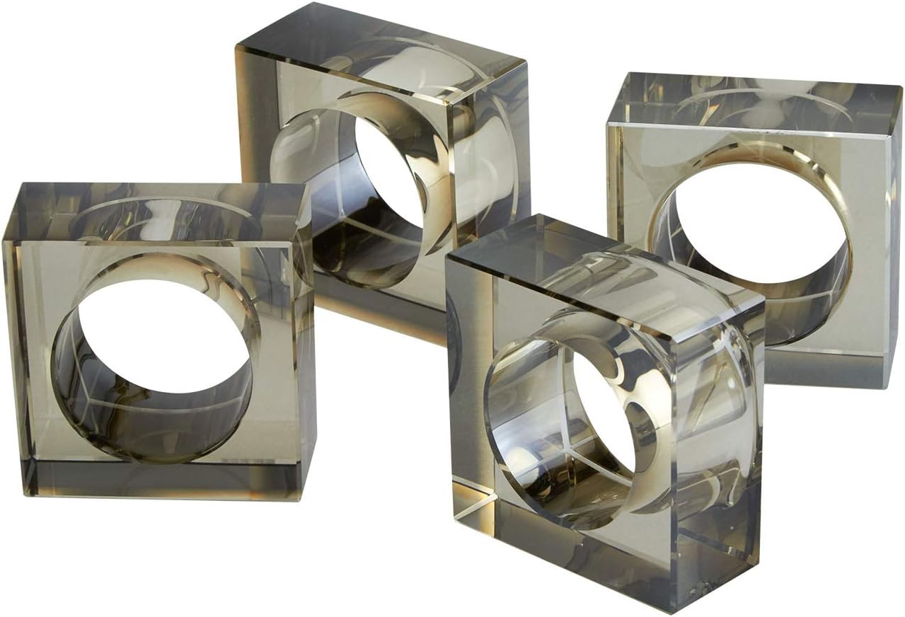 Tizo Design Elegant Crystal Napkin Rings Set-4, Crystal Glass Napkin Holders, Smoke (Also Available in Clear)