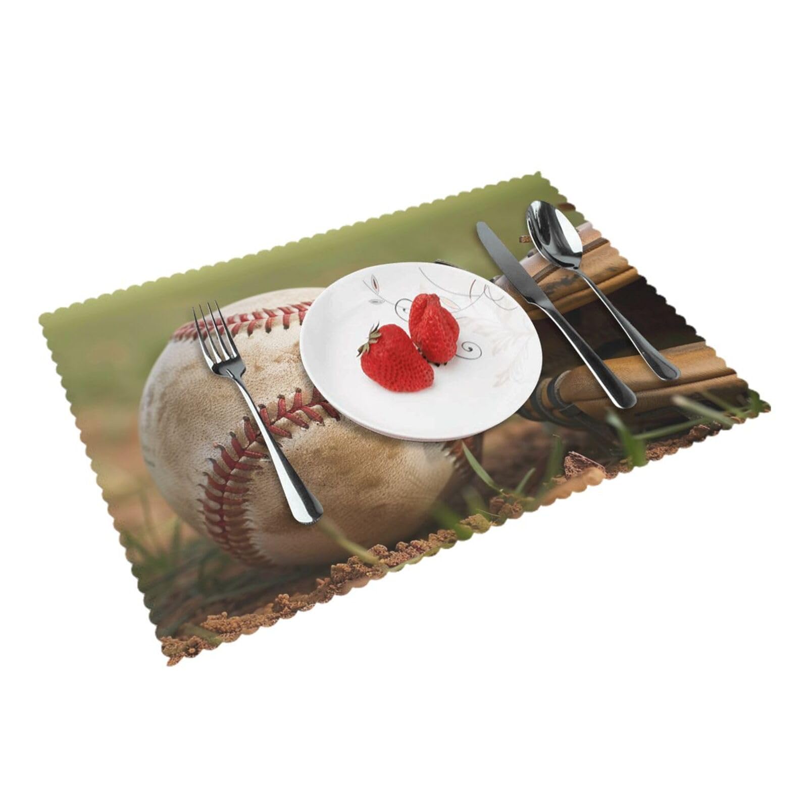Baseball Printed Placemat Heat Resistant Place Mats Set of 4 PCS Washable Kitchen Table Mats, 12x18 Inch